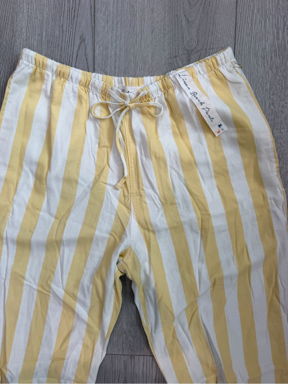 Yellow & White Striped linen drawstring pants